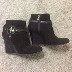 Tory Burch Authentic Suede zip bootie Wedges!